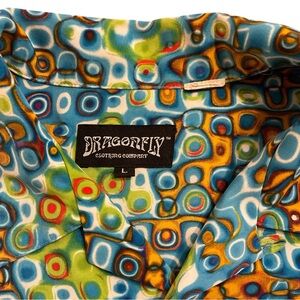 Dragonfly Clothing Company Large Blue Abstract Retro ShortSleeve Button-Up Shirt